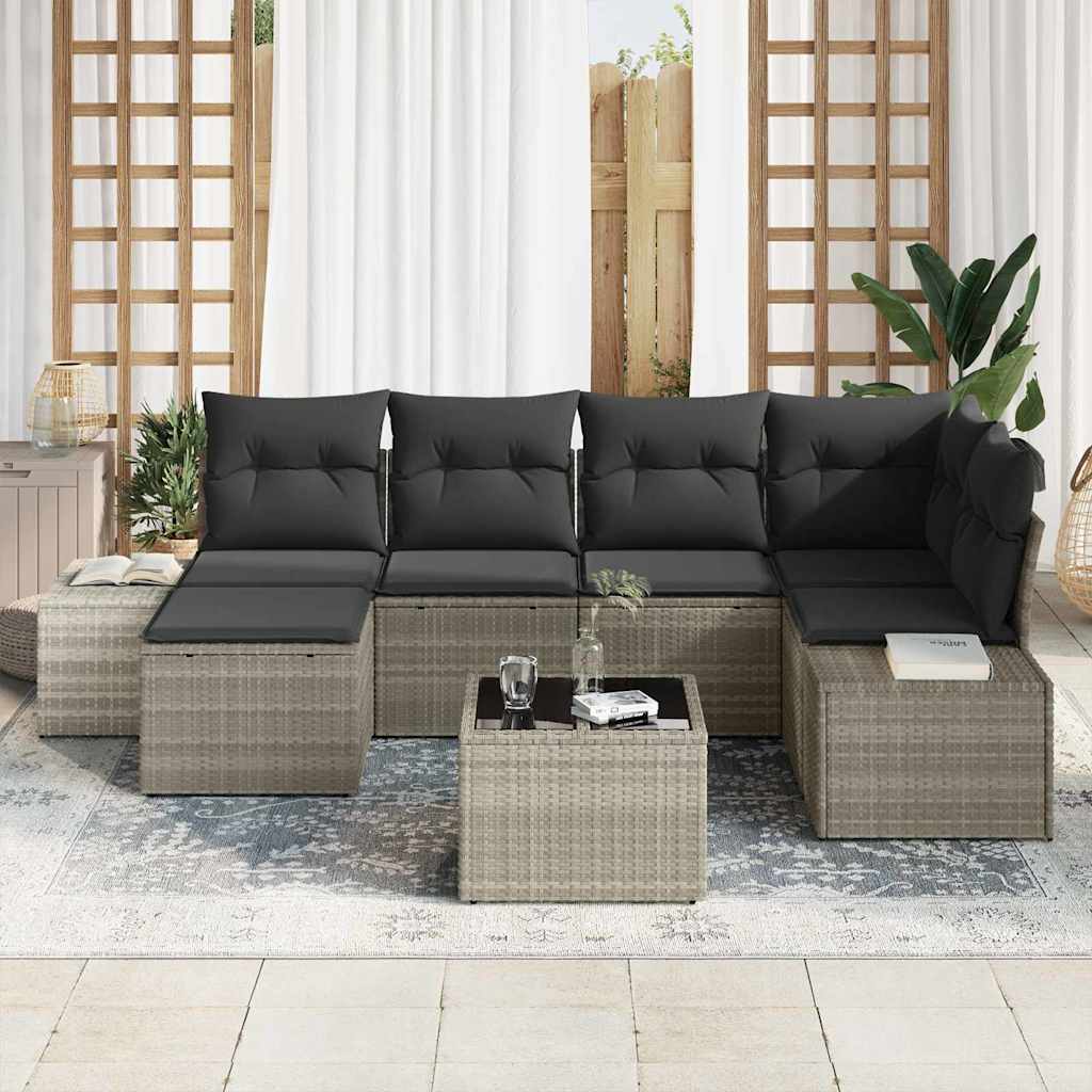 Havesofa Sæt med pude med opbevaring 6 pcs Lysegrå polyrattan