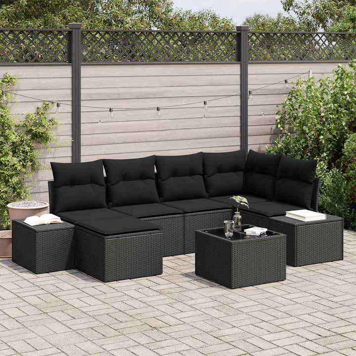 Havesofa Sæt med pude med opbevaring 6 pcs Sort polyrattan