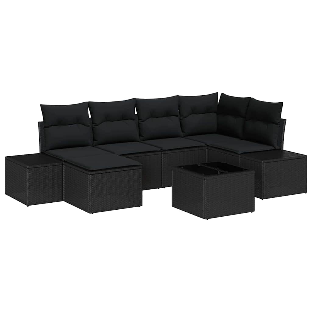Havesofa Sæt med pude med opbevaring 6 pcs Sort polyrattan