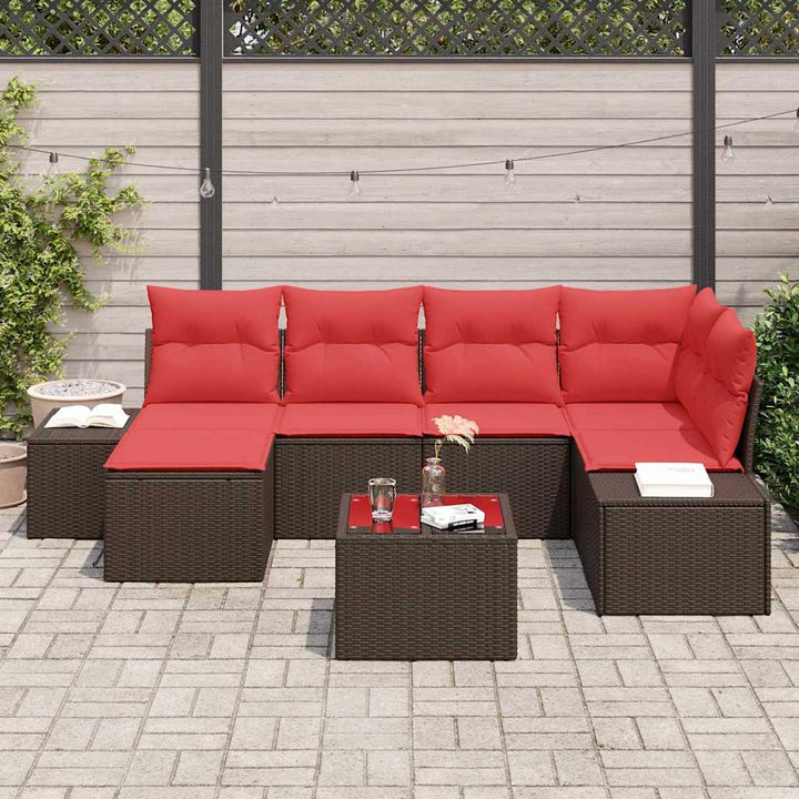 Havesofa Sæt 6 stk. Brun og Rød polyrattan