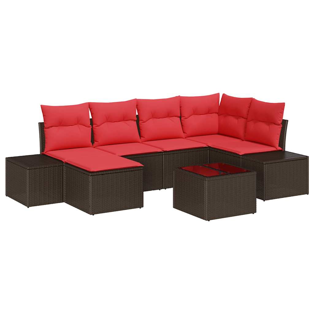 Havesofa Sæt 6 stk. Brun og Rød polyrattan