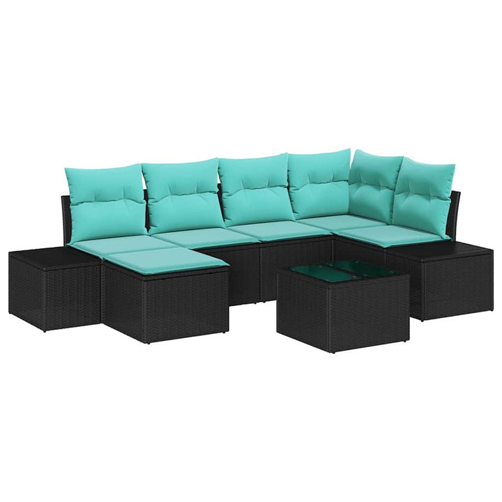 Havesofa Sæt 6 stk. Sort og turkis polyrattan