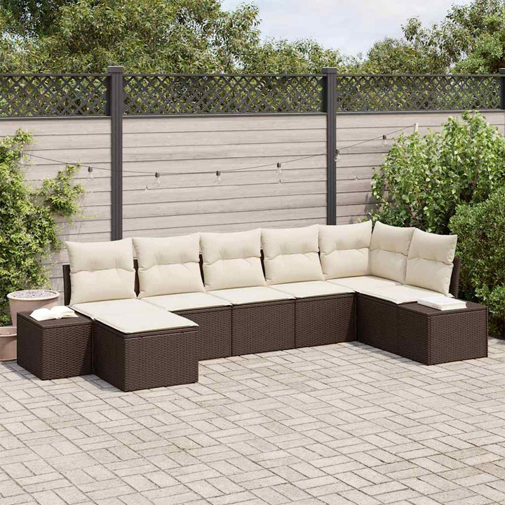 Havesofa Sæt med pude med opbevaring 7 pcs Brun Poly rattan