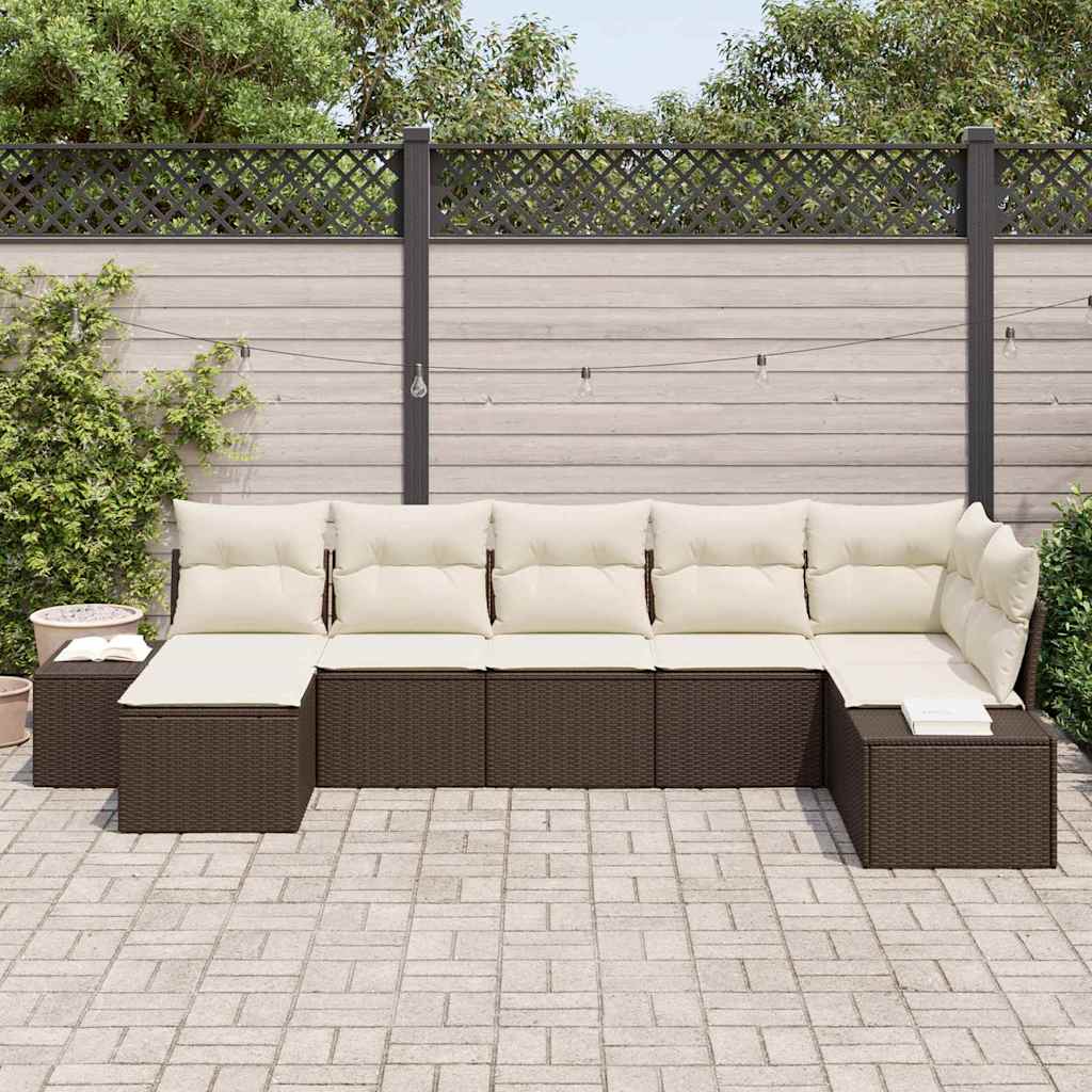 Havesofa Sæt med pude med opbevaring 7 pcs Brun Poly rattan