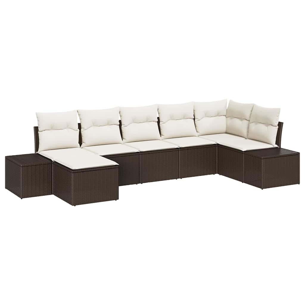 Havesofa Sæt med pude med opbevaring 7 pcs Brun Poly rattan