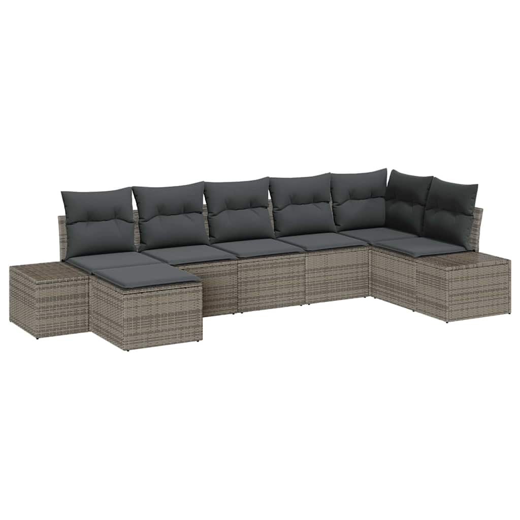 Havesofa Sæt med pude med opbevaring 7 pcs Grå Poly rattan