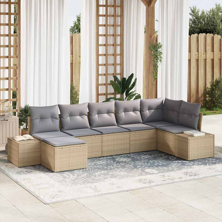 Havesofa Sæt med pude med opbevaring 7 pcs Beige polyrattan