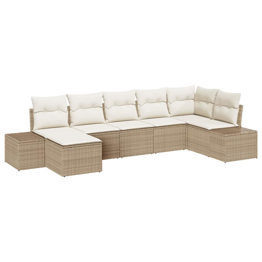 Havesofa Sæt med pude med opbevaring 7 pcs Beige polyrattan