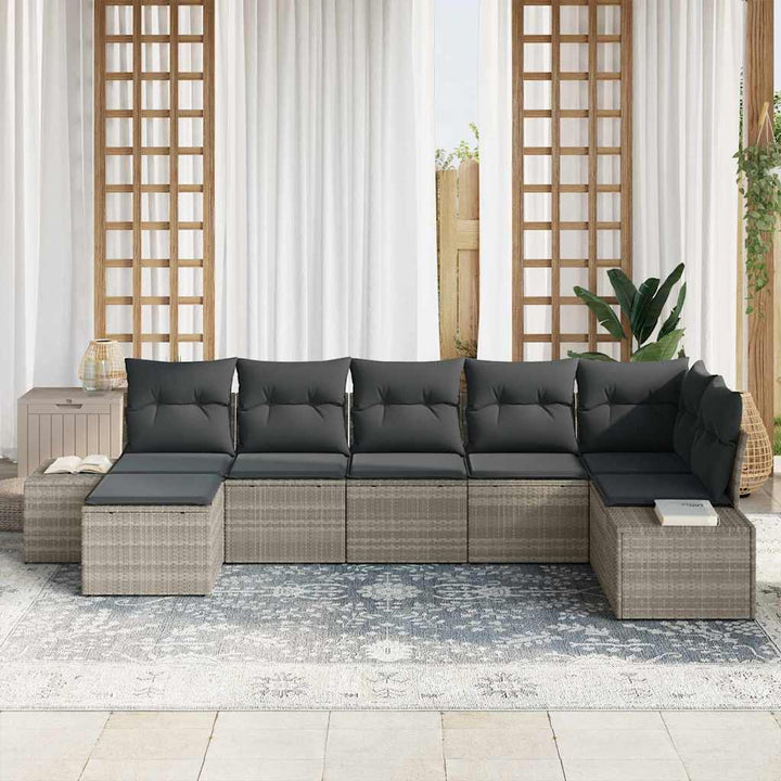 Havesofa Sæt med pude med opbevaring 7 pcs Lysegrå polyrattan