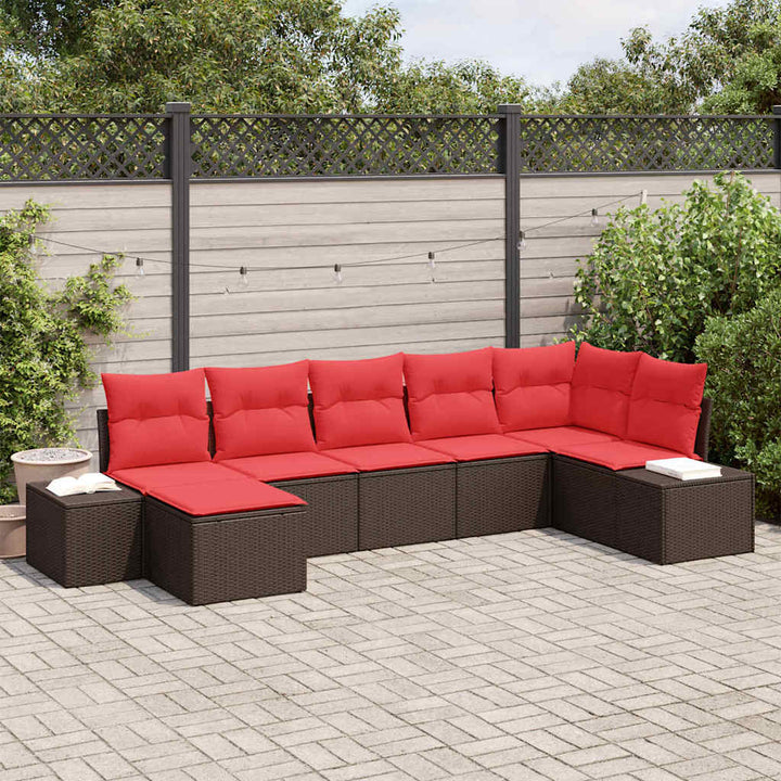 Havesofa Sæt 7 stk. Brun og Rød polyrattan