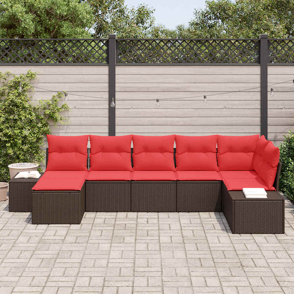 Havesofa Sæt 7 stk. Brun og Rød polyrattan