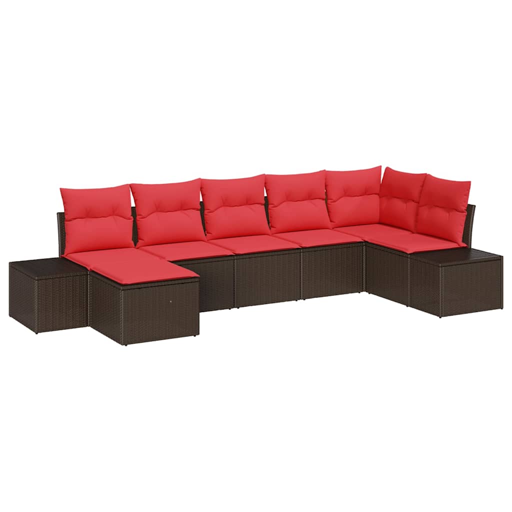 Havesofa Sæt 7 stk. Brun og Rød polyrattan