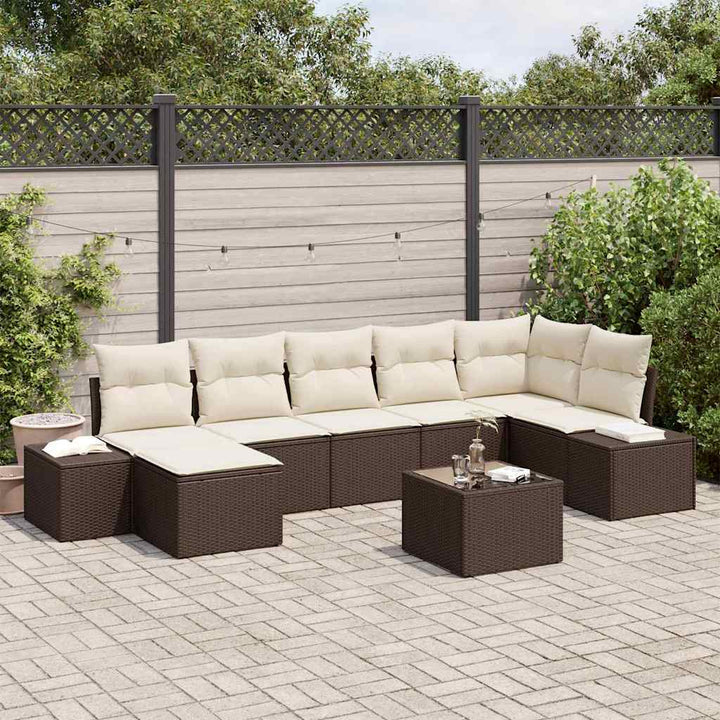 Havesofa Sæt med pude med opbevaring 7 pcs Brun polyrattan