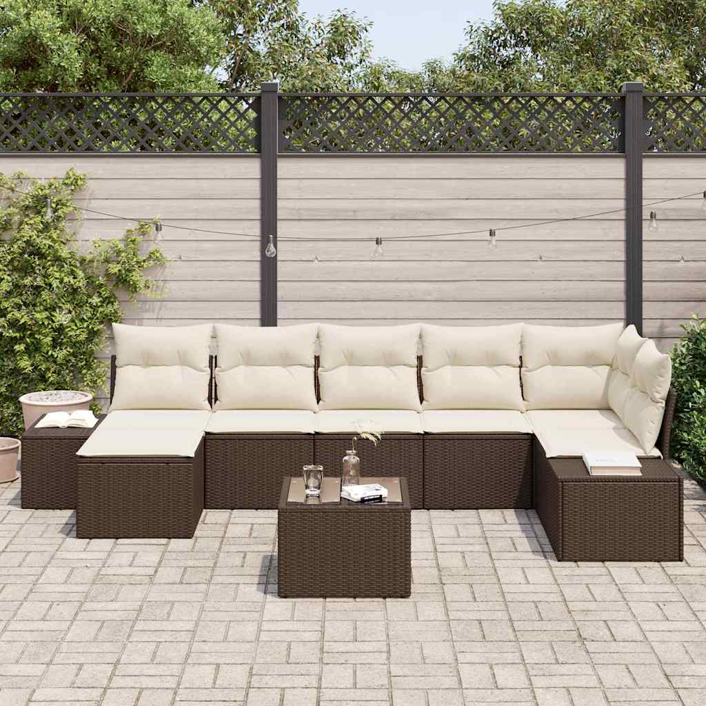 Havesofa Sæt med pude med opbevaring 7 pcs Brun polyrattan