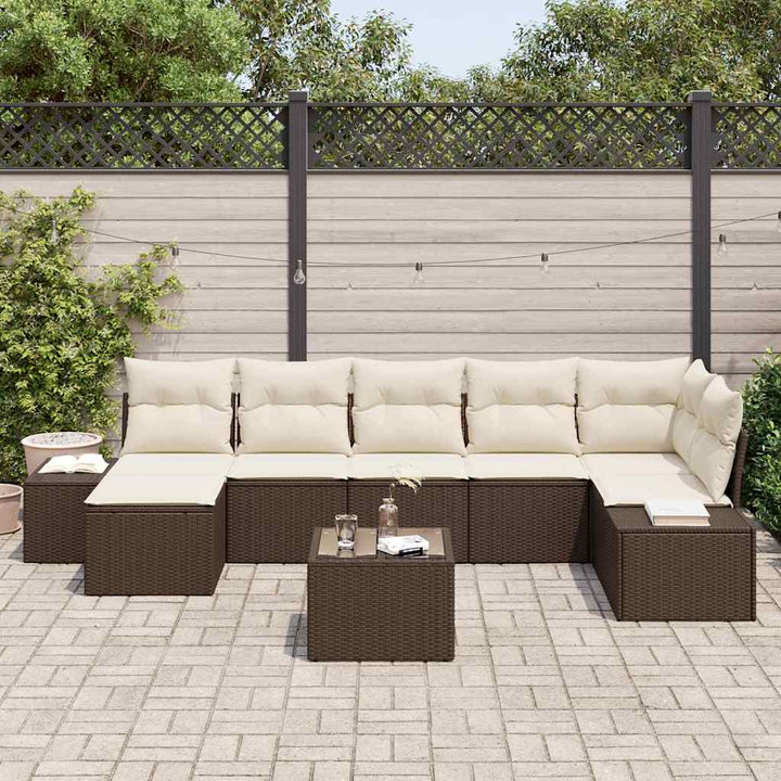 Havesofa Sæt med pude med opbevaring 7 pcs Brun polyrattan