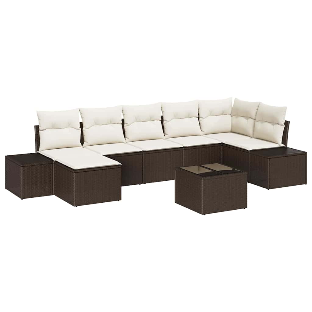Havesofa Sæt med pude med opbevaring 7 pcs Brun polyrattan