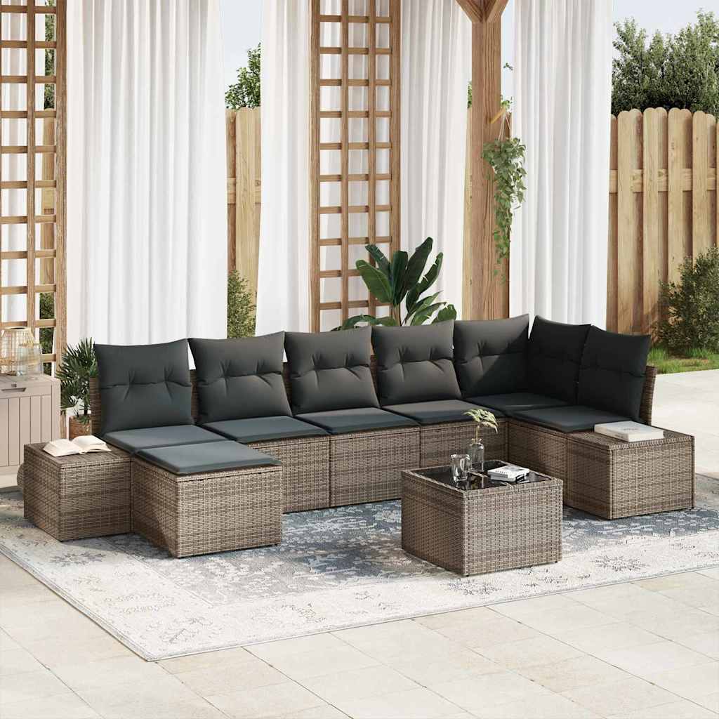 Havesofa Sæt med pude med opbevaring 7 pcs Grå polyrattan