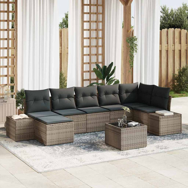 Havesofa Sæt med pude med opbevaring 7 pcs Grå polyrattan