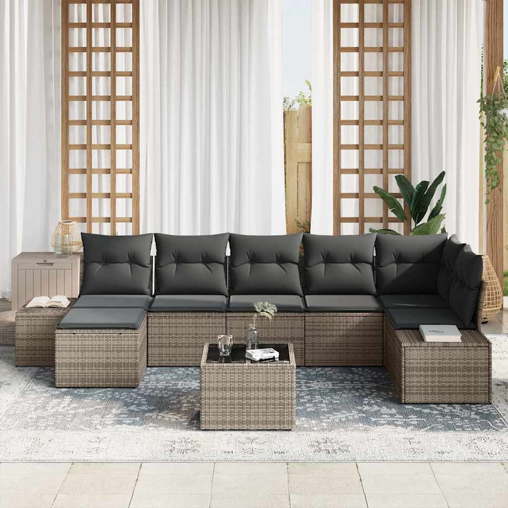 Havesofa Sæt med pude med opbevaring 7 pcs Grå polyrattan