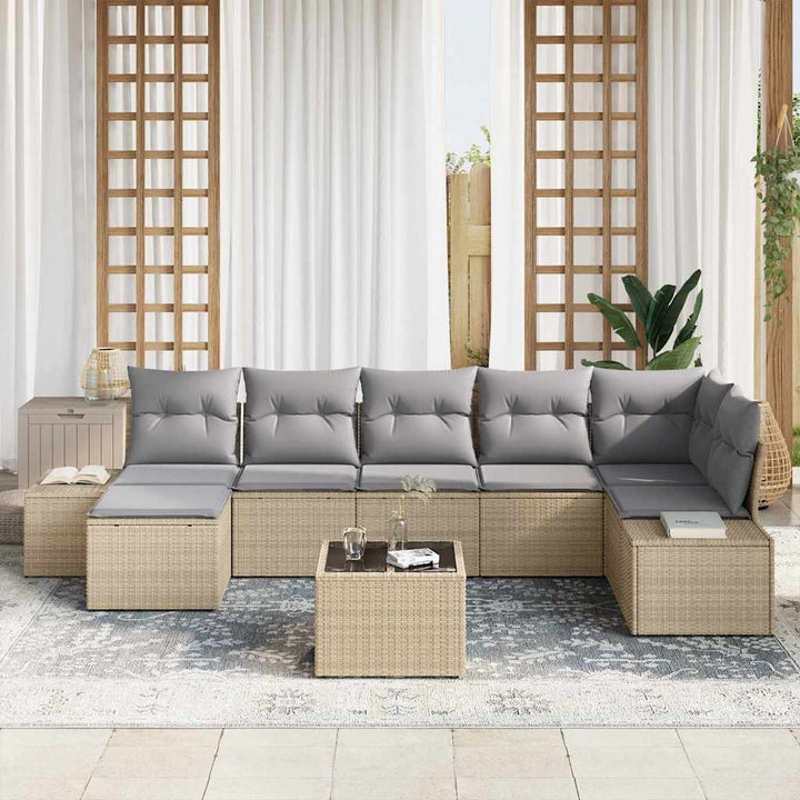 Havesofa Sæt med pude med opbevaring 7 pcs Beige polyrattan