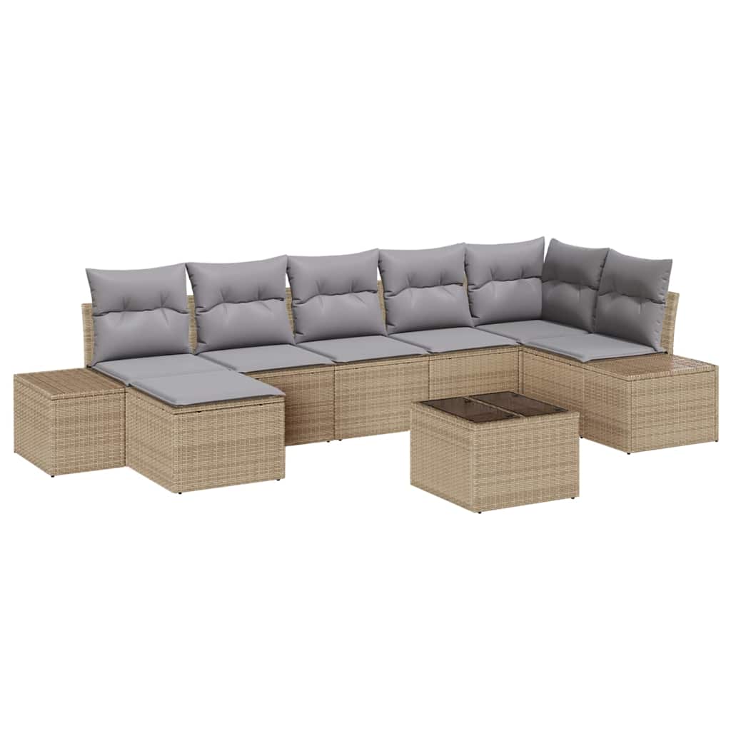 Havesofa Sæt med pude med opbevaring 7 pcs Beige polyrattan
