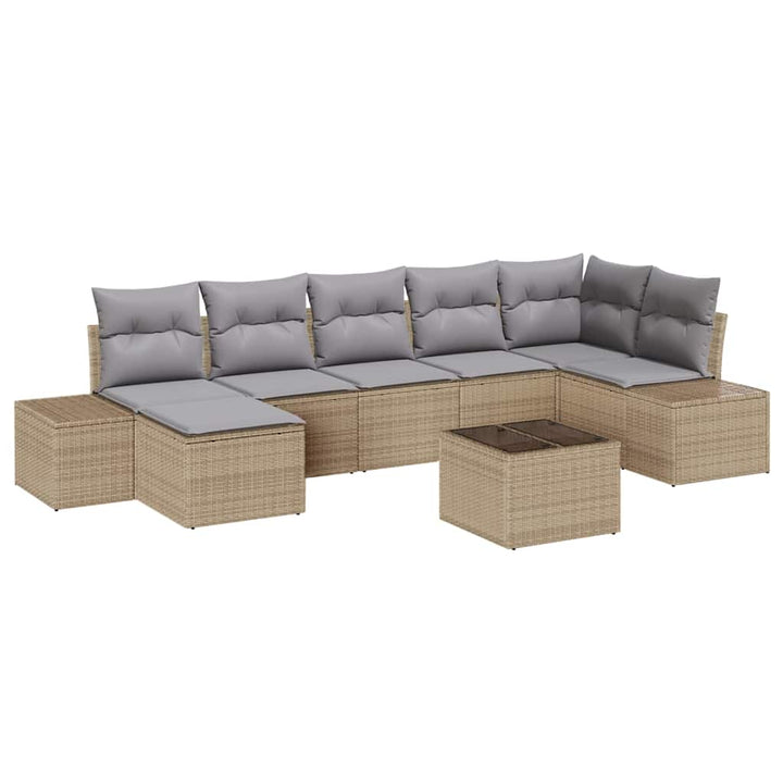 Havesofa Sæt med pude med opbevaring 7 pcs Beige polyrattan