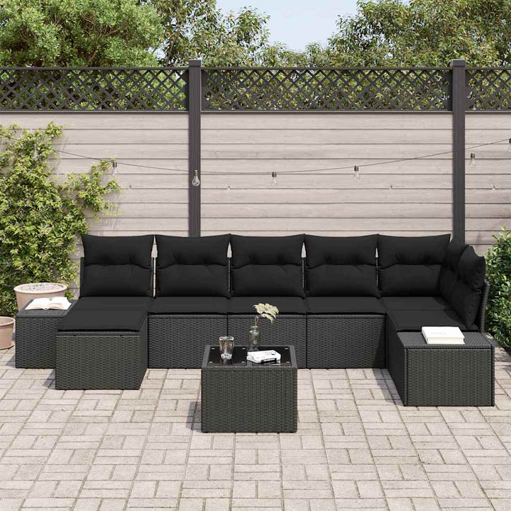 Havesofa Sæt med pude med opbevaring 7 pcs Sort polyrattan