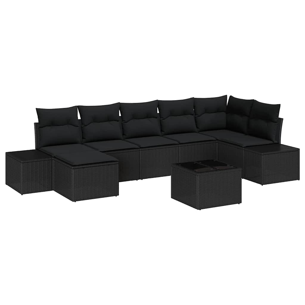 Havesofa Sæt med pude med opbevaring 7 pcs Sort polyrattan