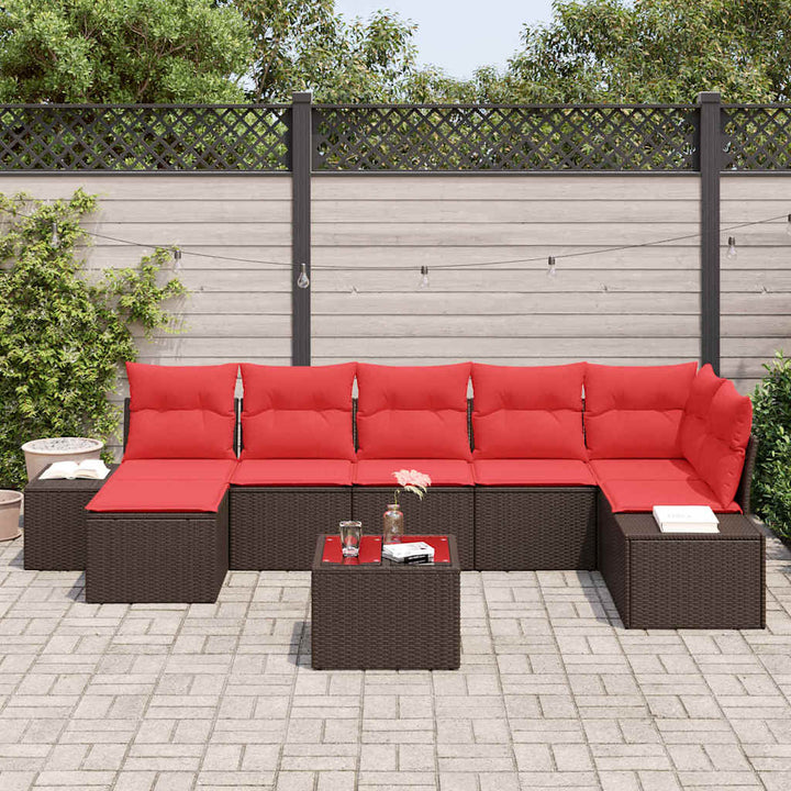 Havesofa Sæt 7 stk. Brun og Rød polyrattan