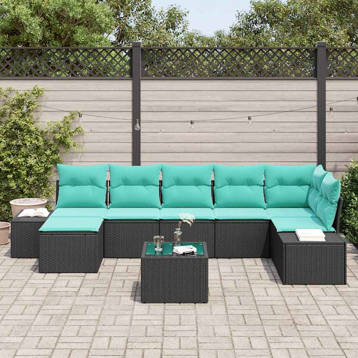 Havesofa Sæt 7 stk. Sort og turkis polyrattan