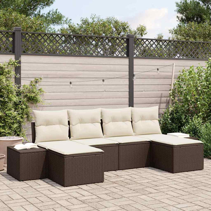 Havesofa Sæt med pude 4 pcs Brun og Creme polyrattan