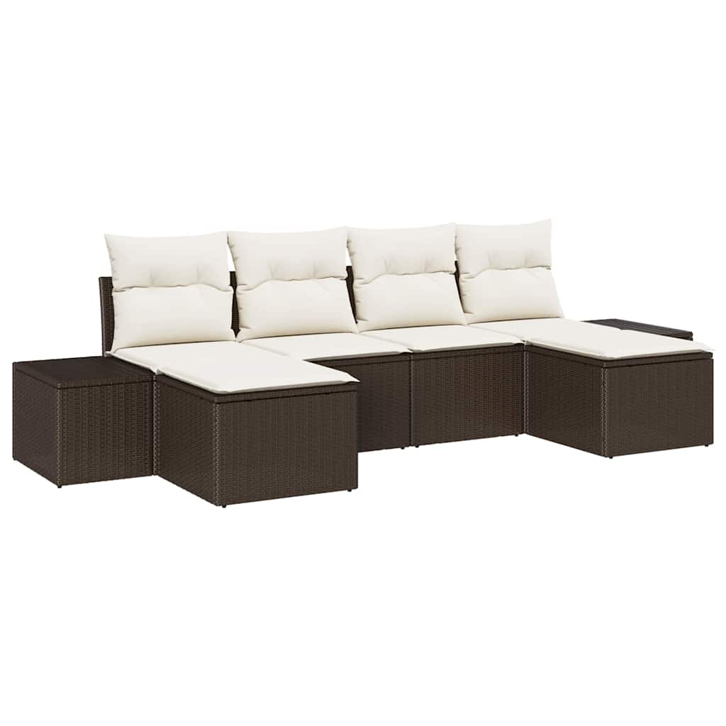 Havesofa Sæt med pude 4 pcs Brun og Creme polyrattan