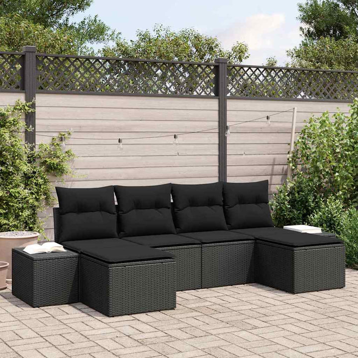 Havesofa Sæt med pude med opbevaring 4 pcs Sort polyrattan