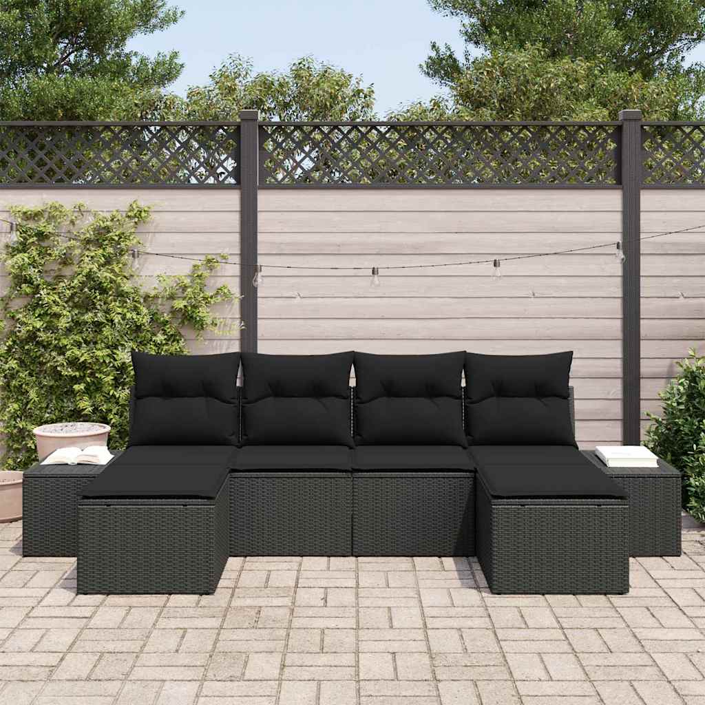 Havesofa Sæt med pude med opbevaring 4 pcs Sort polyrattan