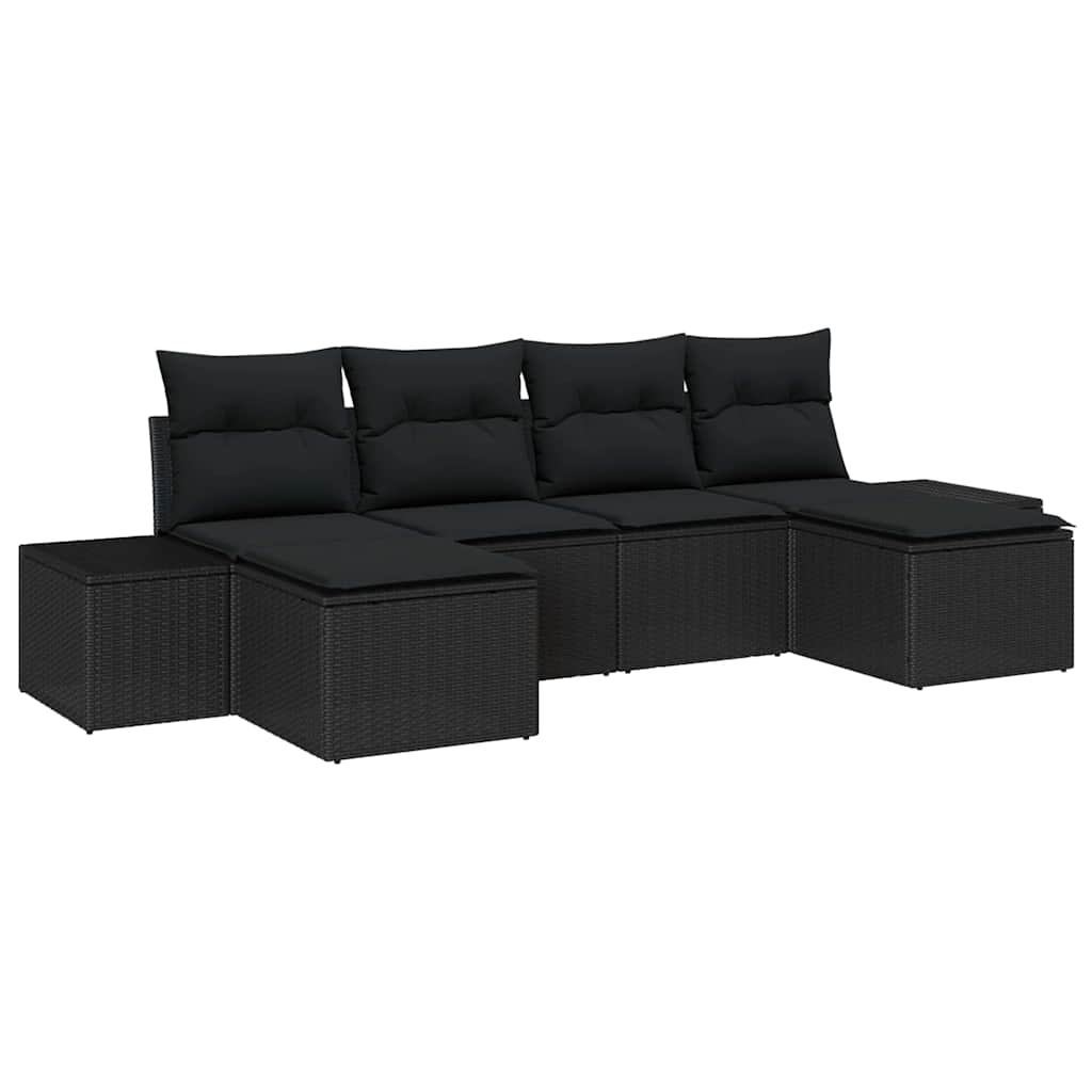 Havesofa Sæt med pude med opbevaring 4 pcs Sort polyrattan