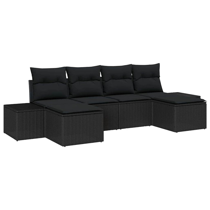 Havesofa Sæt med pude med opbevaring 4 pcs Sort polyrattan