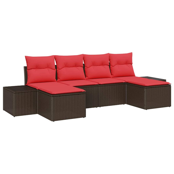 Havesofa Sæt 4 stk. Brun og Rød polyrattan