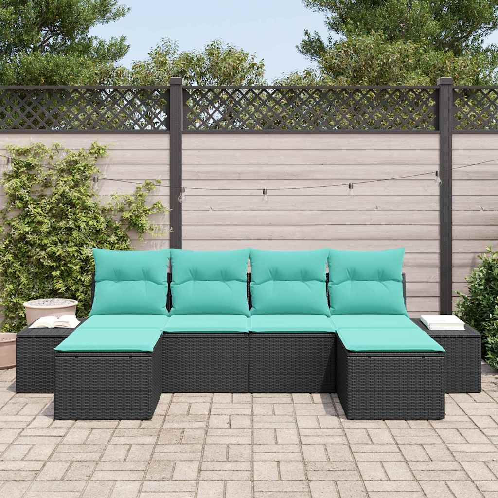 Havesofa Sæt 4 stk. Sort og turkis polyrattan