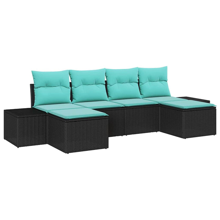 Havesofa Sæt 4 stk. Sort og turkis polyrattan