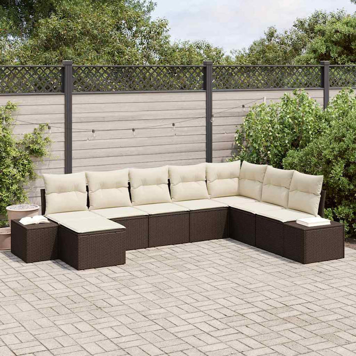 Havesofa Sæt med pude 8 pcs Brun og Creme polyrattan
