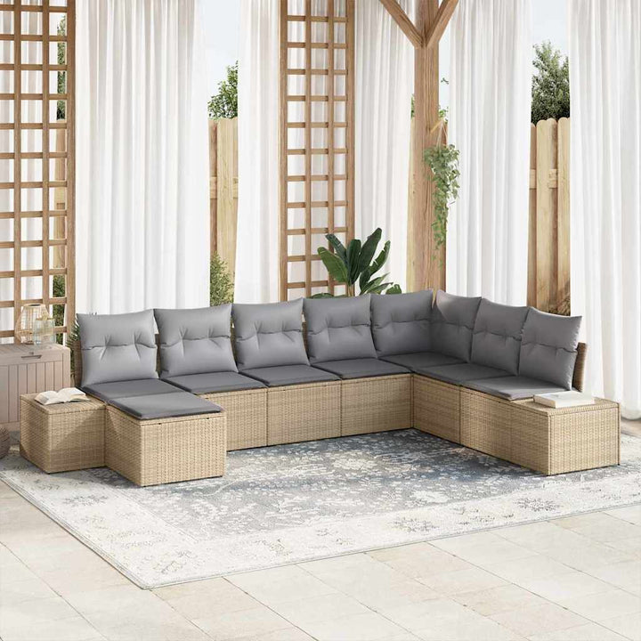 Havesofa Sæt med pude 8 pcs Beige og lys grå polyrattan