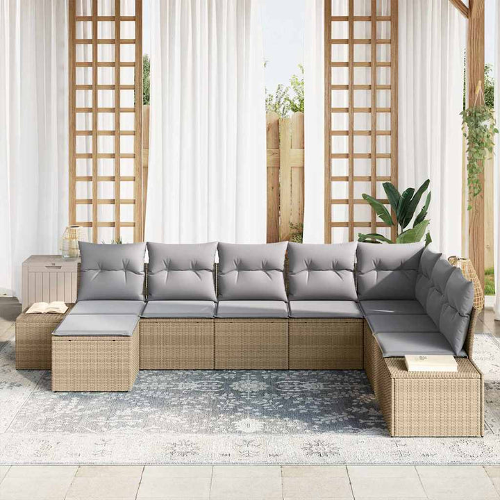 Havesofa Sæt med pude 8 pcs Beige og lys grå polyrattan