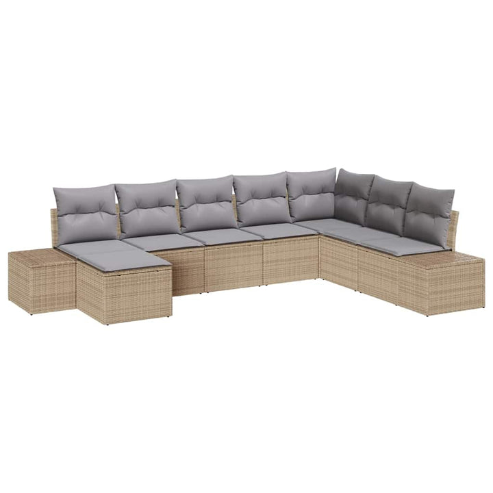 Havesofa Sæt med pude 8 pcs Beige og lys grå polyrattan