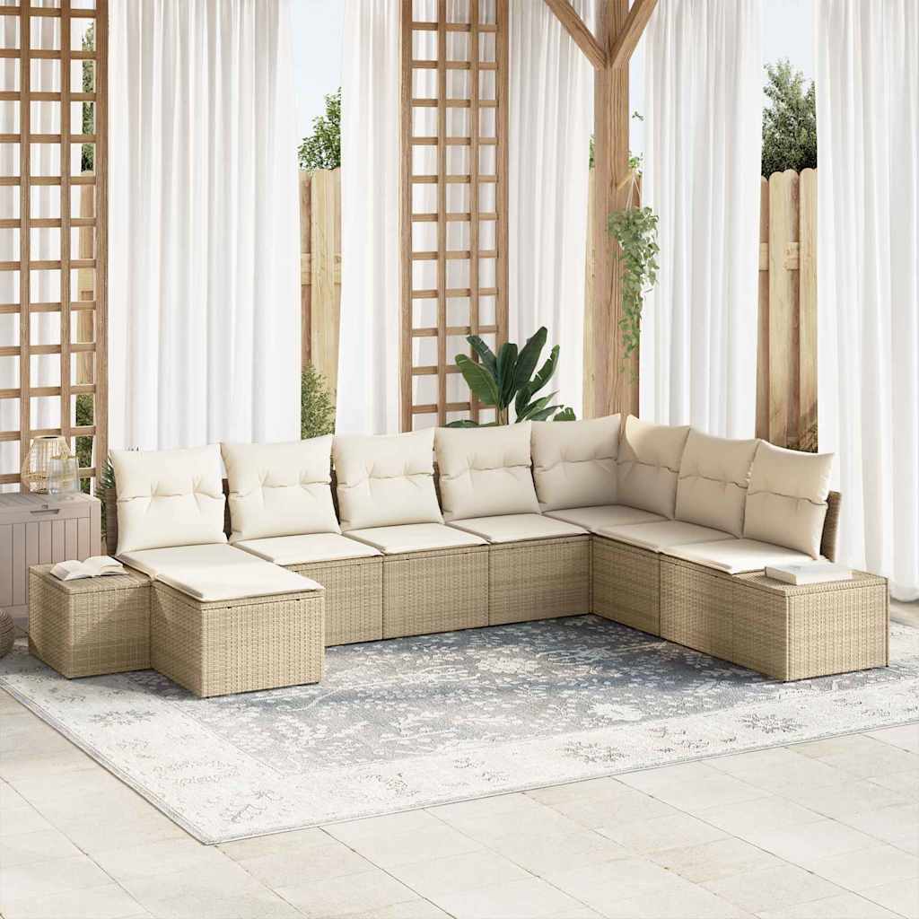 Havesofa Sæt 8 stk. Beige og creme polyrattan