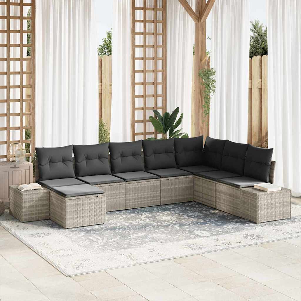 Havesofa Sæt med pude med opbevaring 8 pcs Lysegrå polyrattan