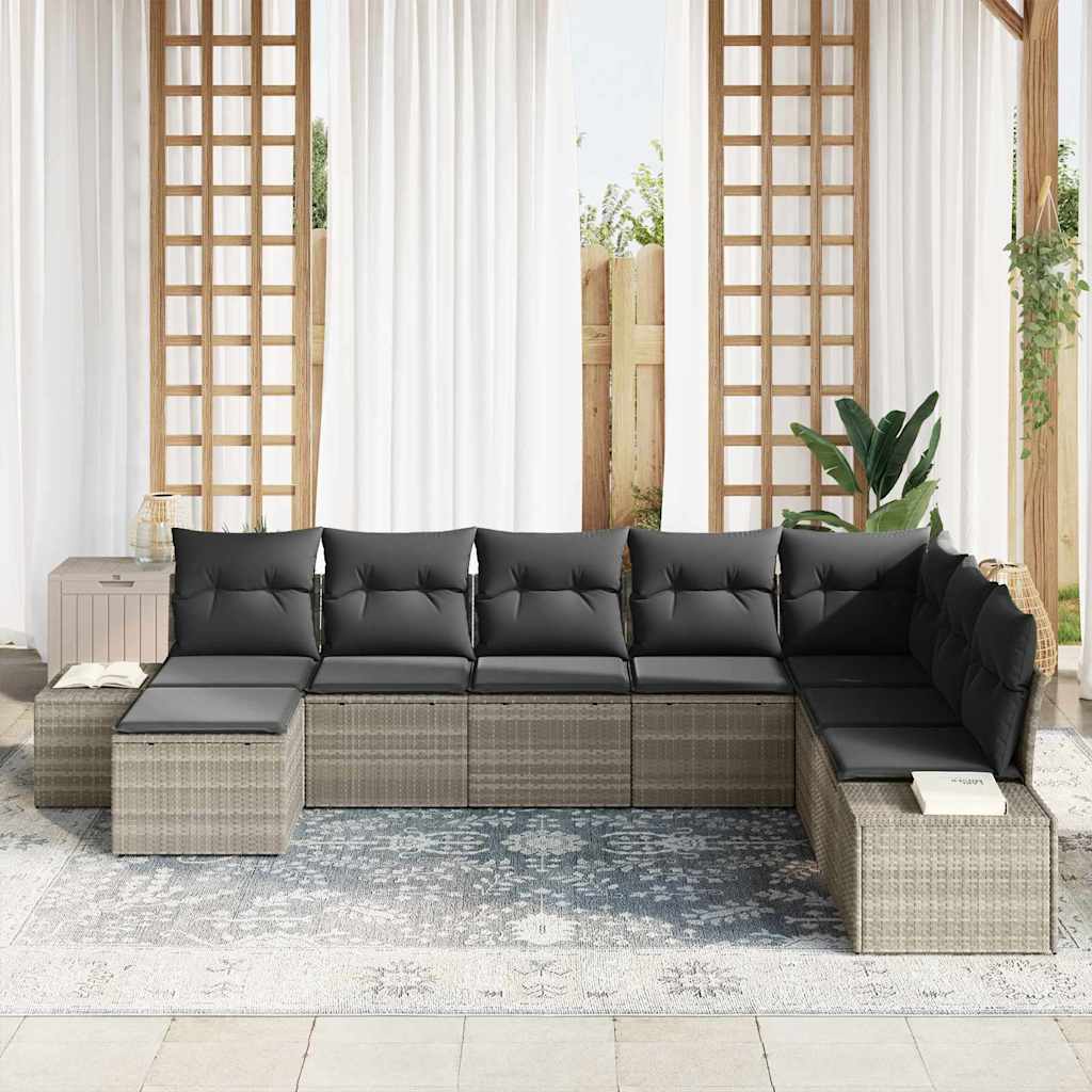 Havesofa Sæt med pude med opbevaring 8 pcs Lysegrå polyrattan
