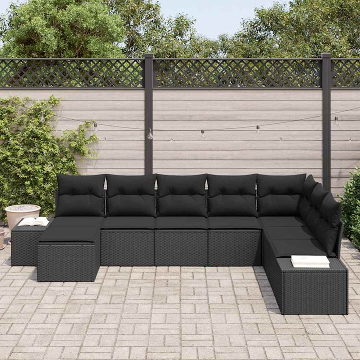 Havesofa Sæt med pude med opbevaring 8 pcs Sort polyrattan