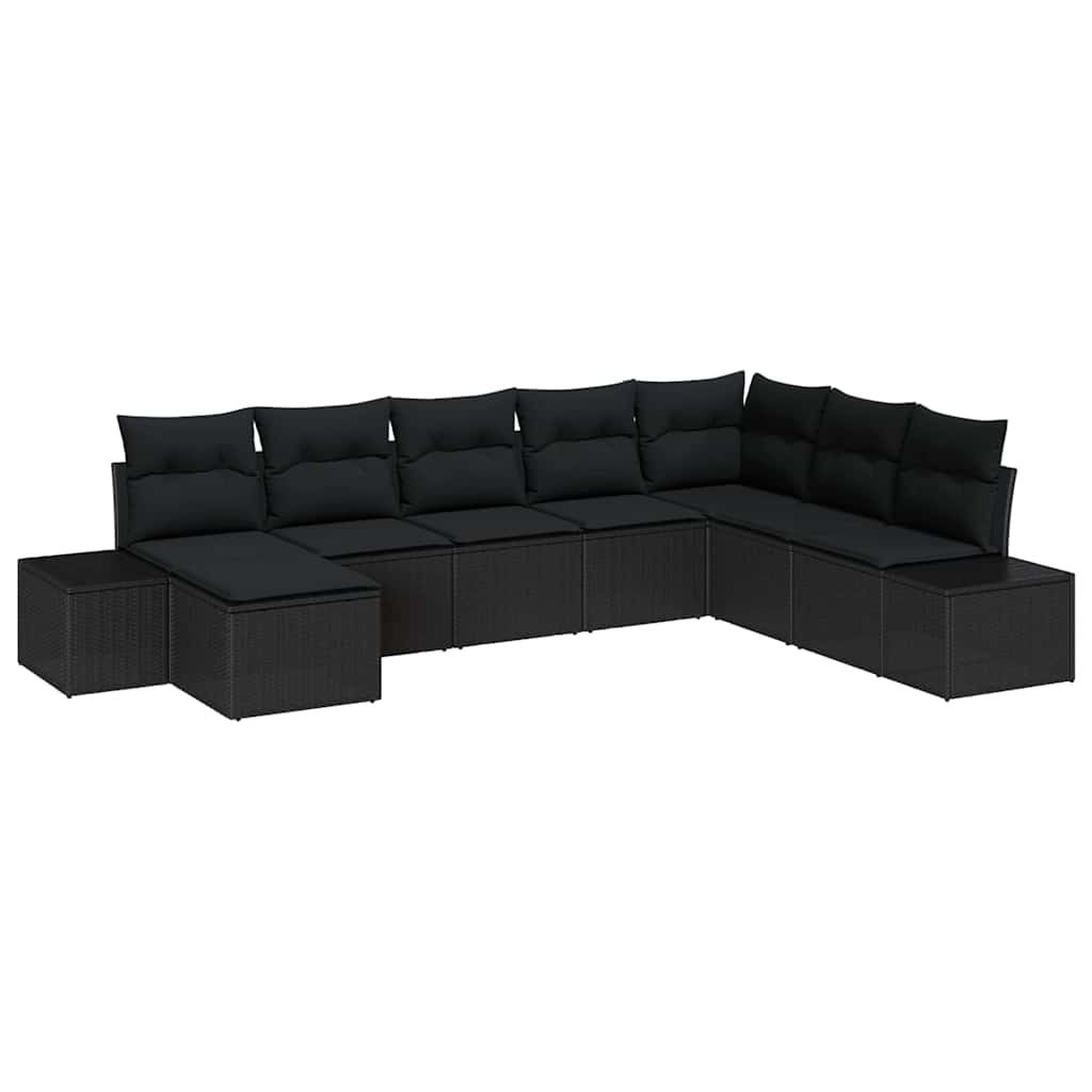 Havesofa Sæt med pude med opbevaring 8 pcs Sort polyrattan