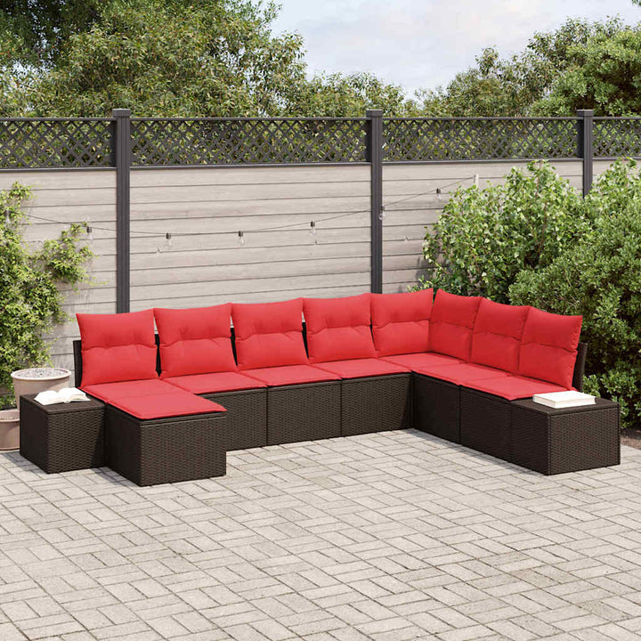 Havesofa Sæt 8 stk. Brun og Rød polyrattan