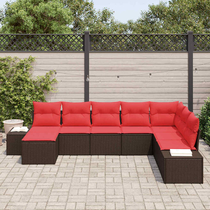 Havesofa Sæt 8 stk. Brun og Rød polyrattan